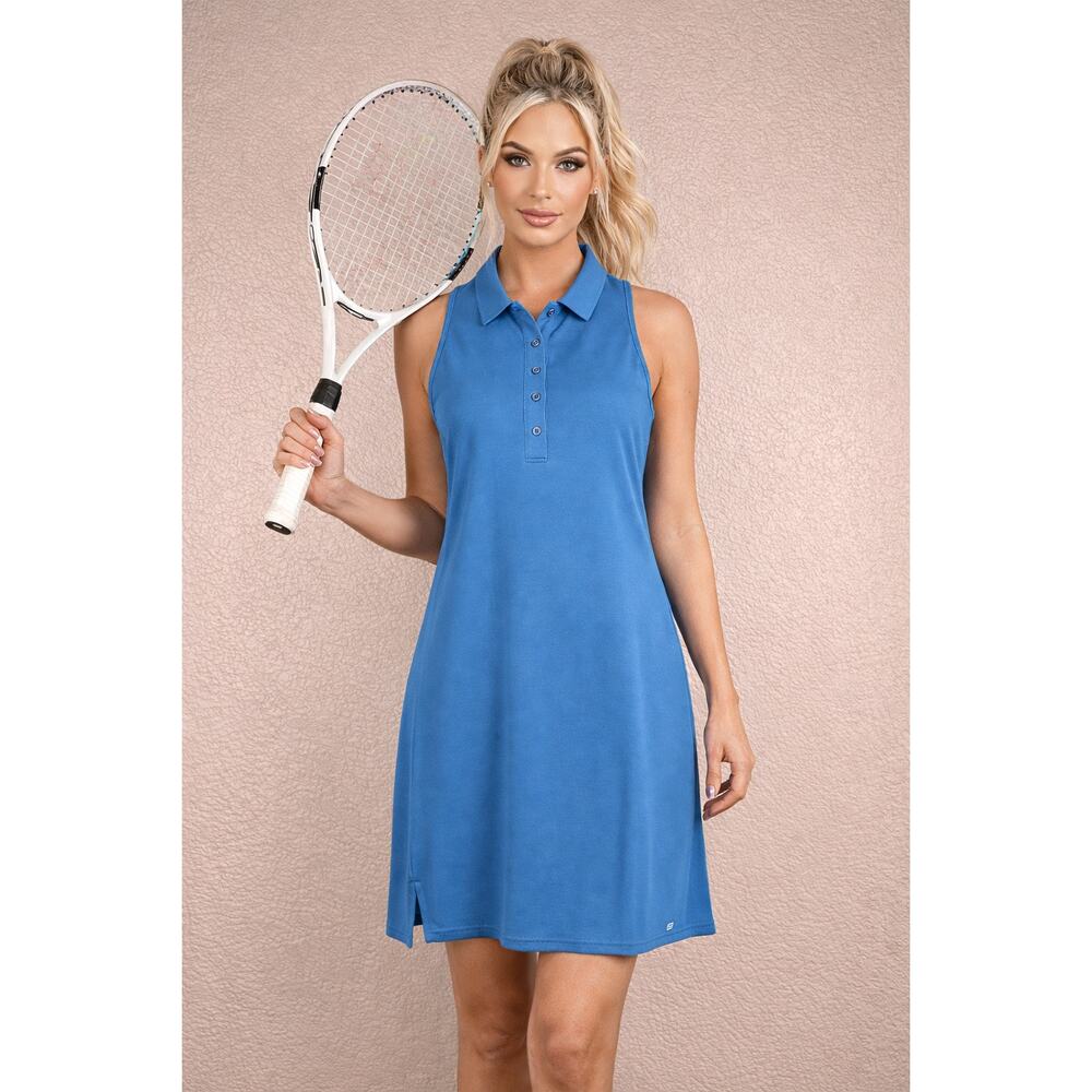 ALO Yoga Blue Sleeveless Polo Tennis Dress